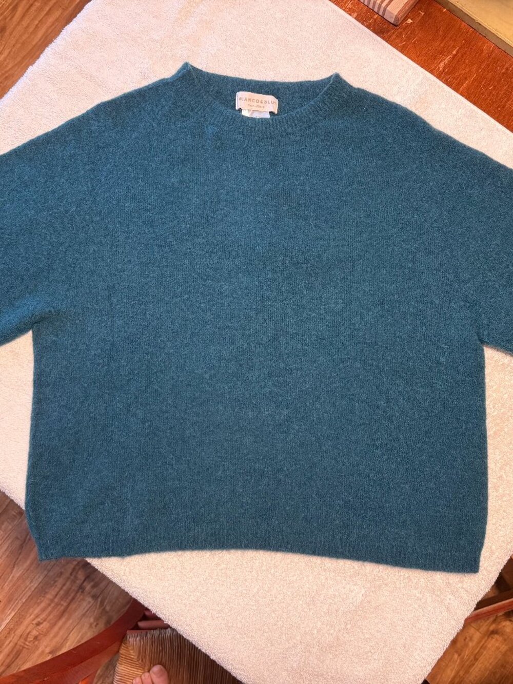 Bianco & Blu Luxury Alpaca Wool Crop Knit Sweater NWT L Italy Teal